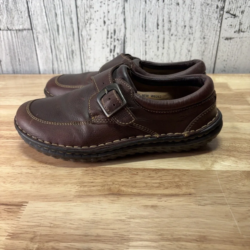 Born Mens Brown Leather Monk Strap Loafers Slip On Shoes M/W 8  W6262